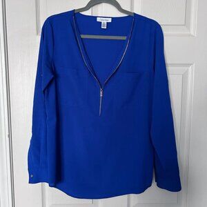 Calvin Klein Cobalt Blue Zip Front Blouse S